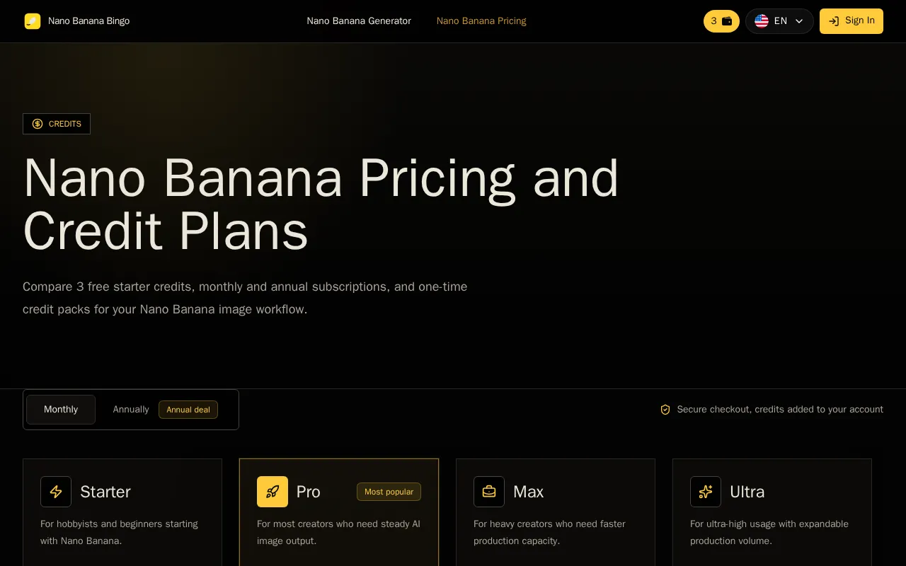 Nano Banana Bingo — pricing page