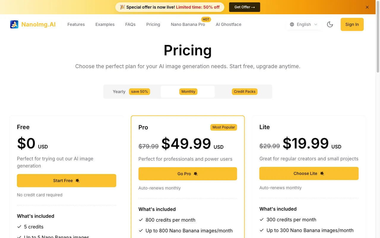 NanoImg.AI — pricing page