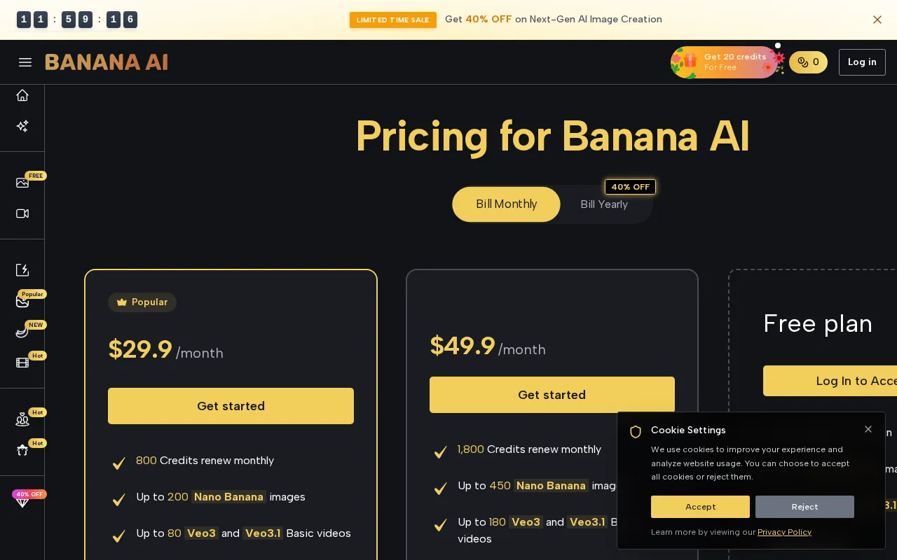 Nano Banana Image AI — pricing page