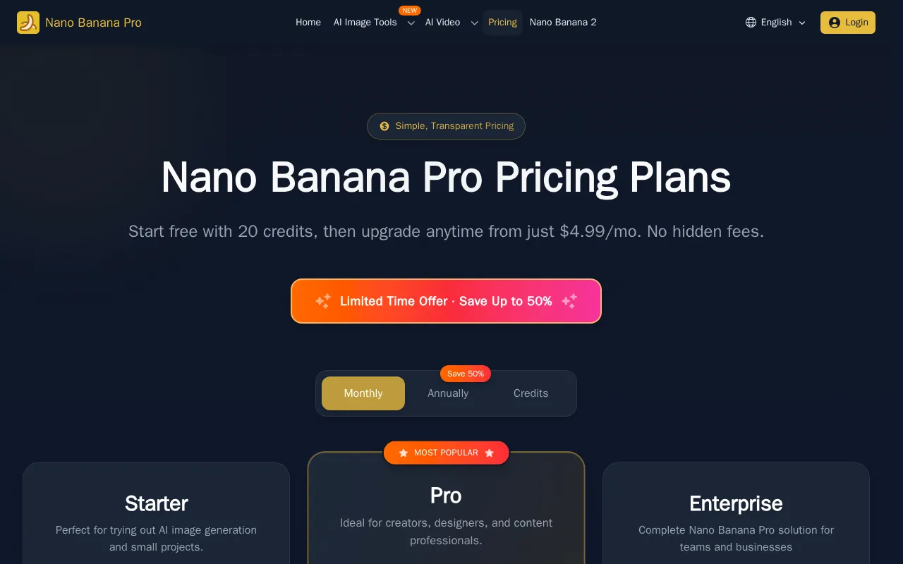 Nano Banana Pro — pricing page