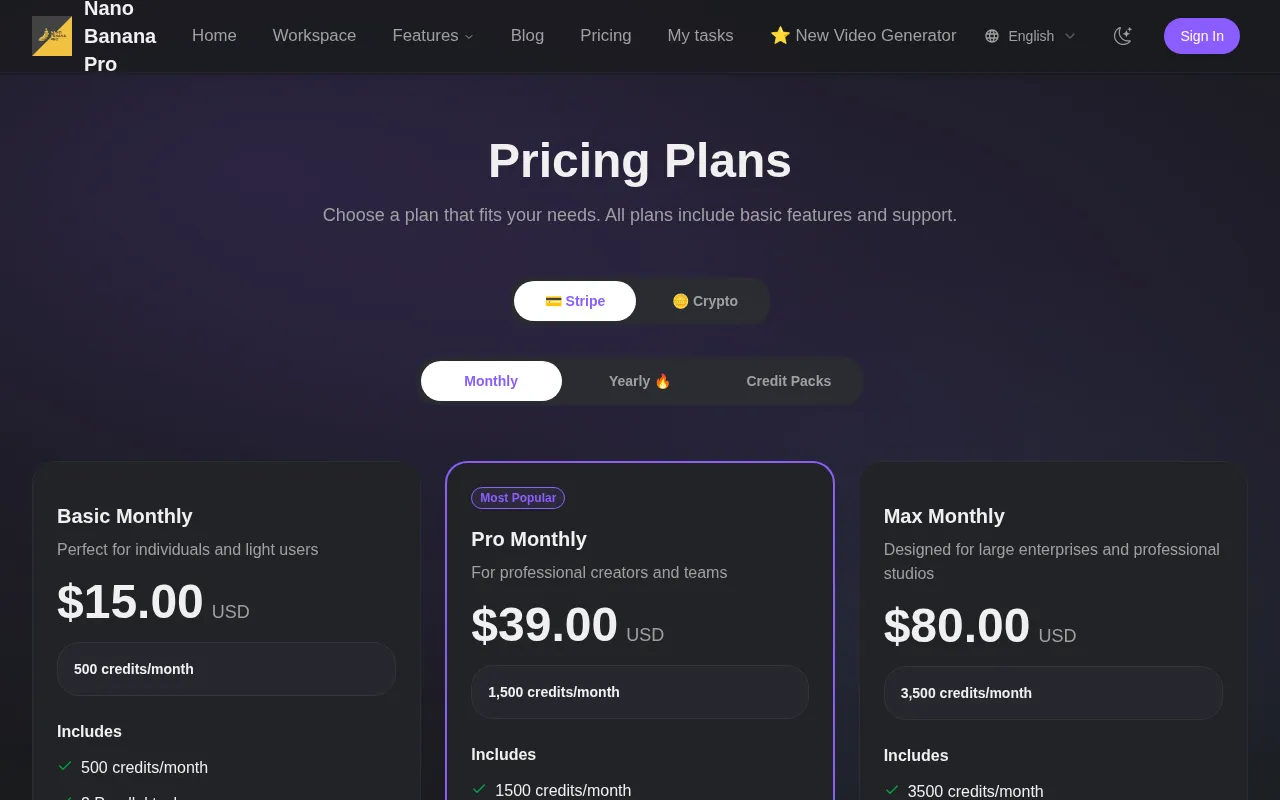 Nano Banana Pro — pricing page