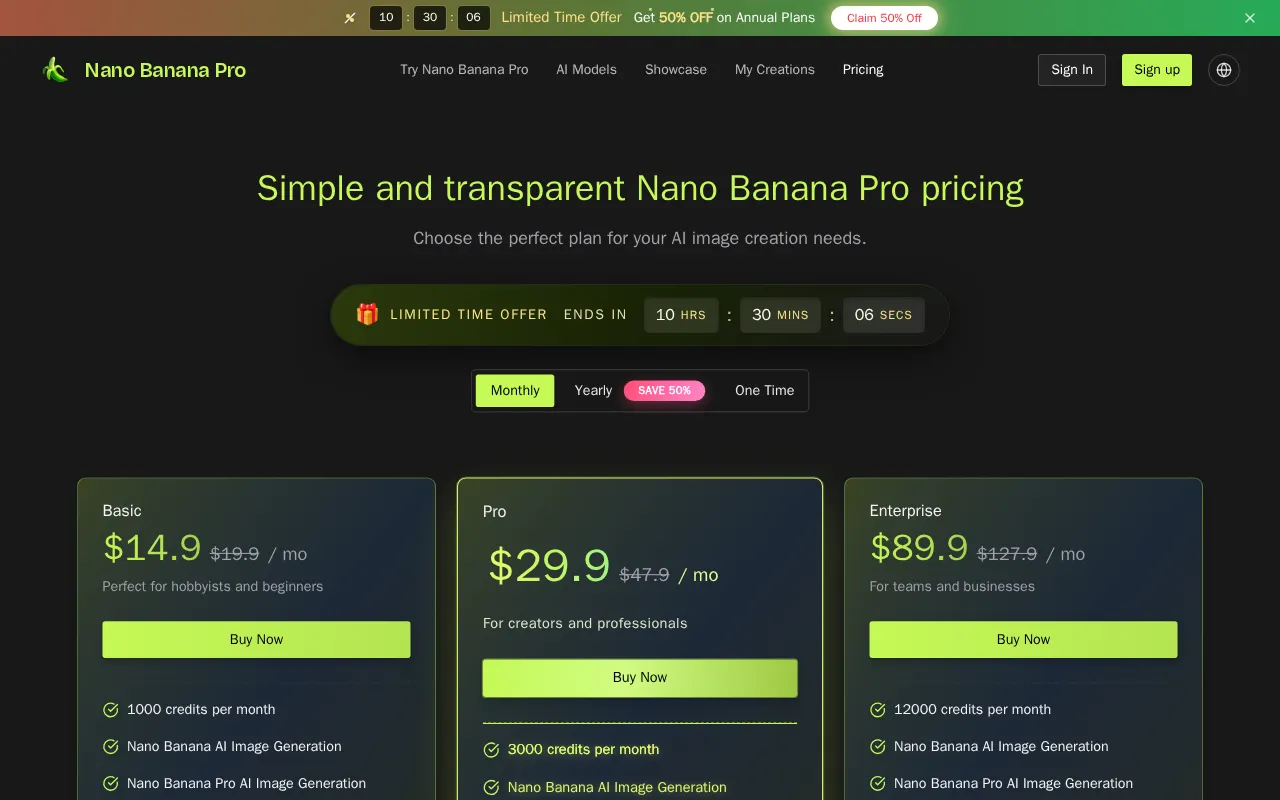 Nano Banana Pro — pricing page