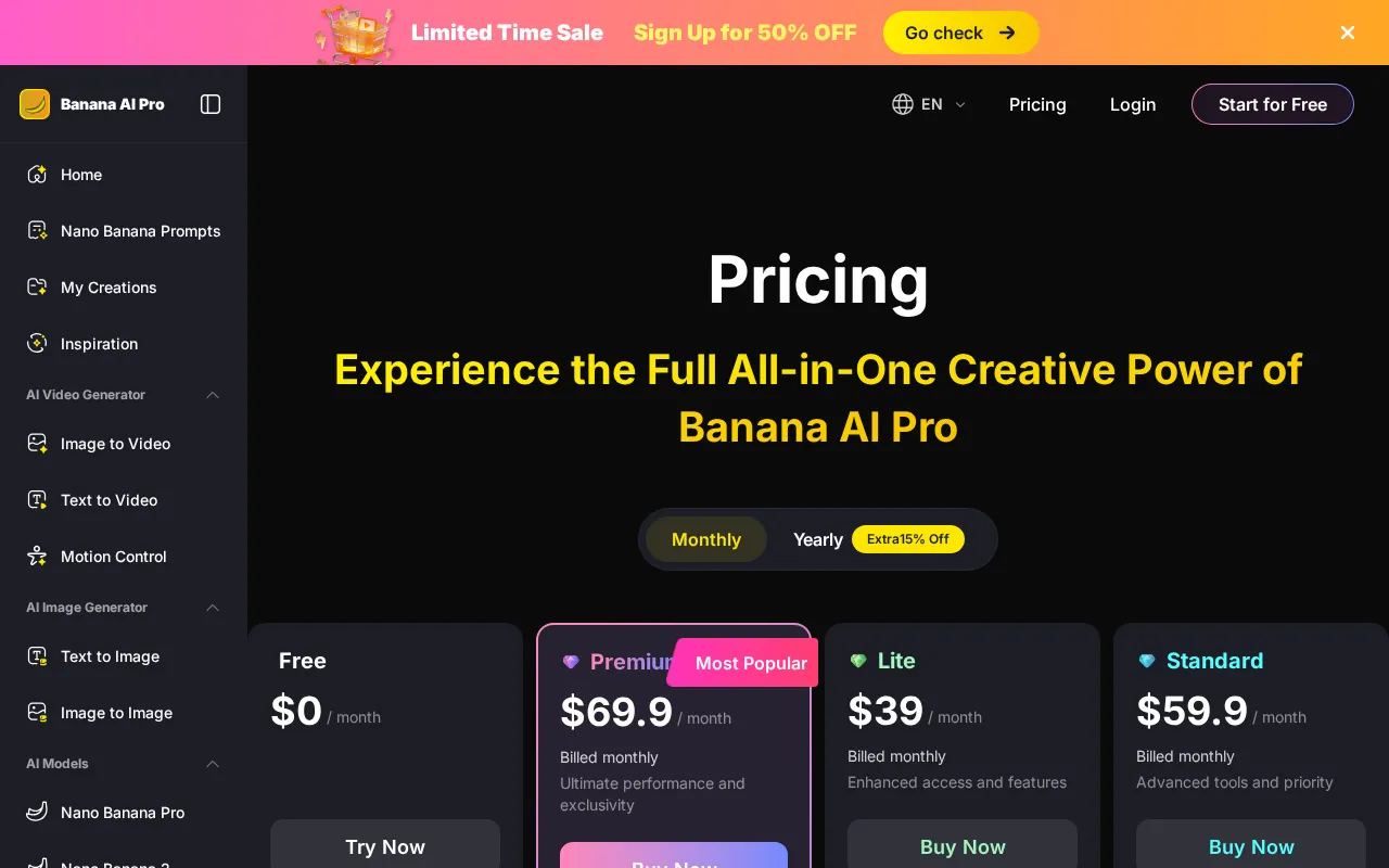Nano Banana Pro AI Image Editor — pricing page