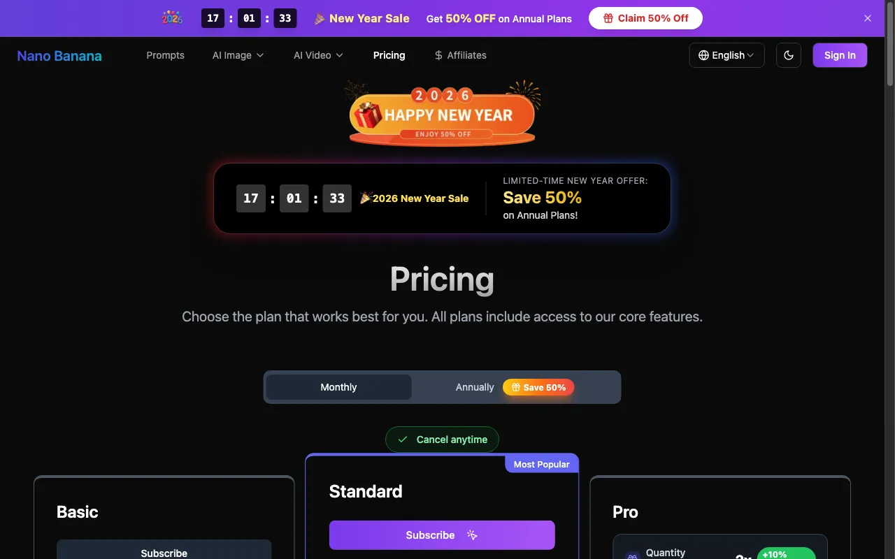 Nano Banana — pricing page