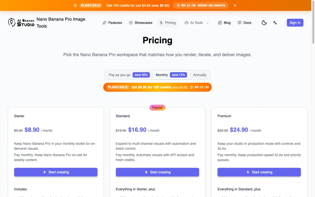 Nano Banana Pro Image Tools — pricing page