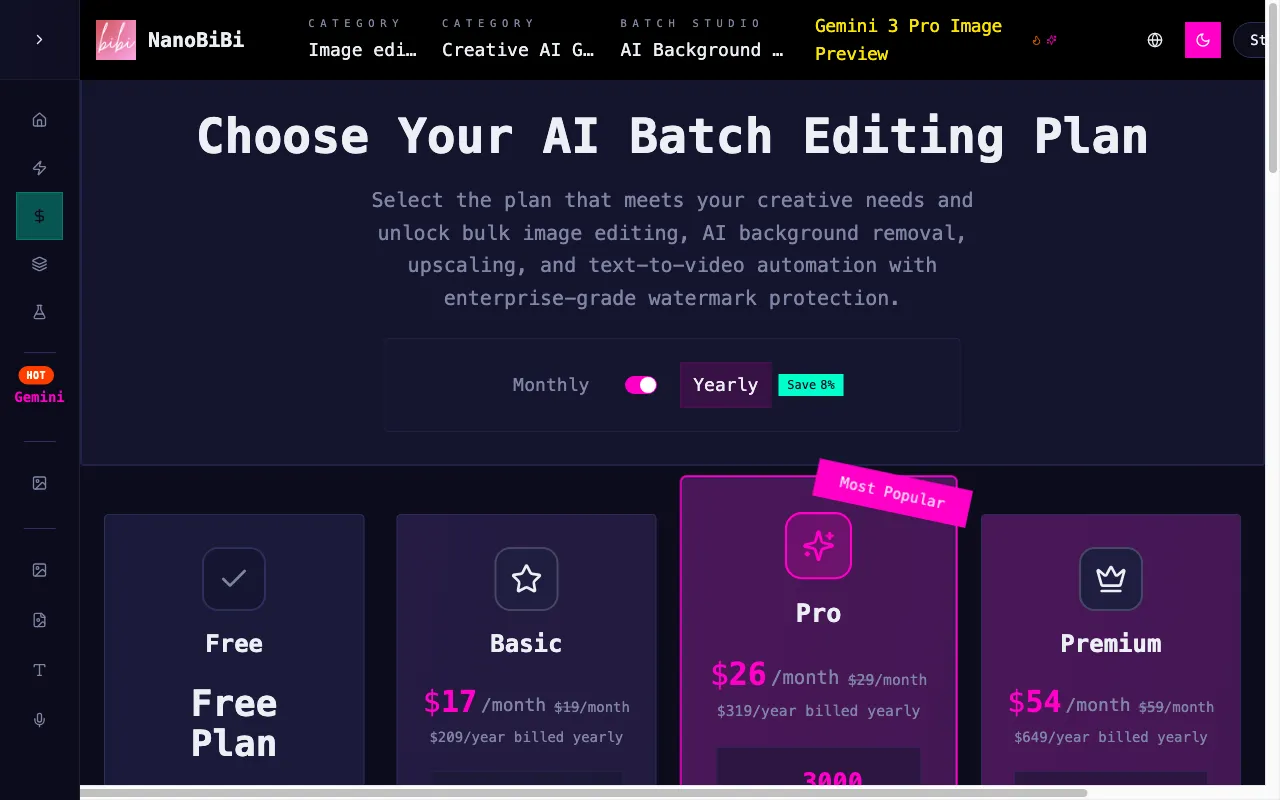 NanoBiBi — pricing page
