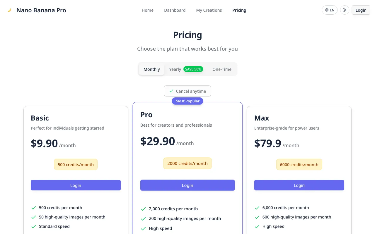 Nano Banana Pro — pricing page