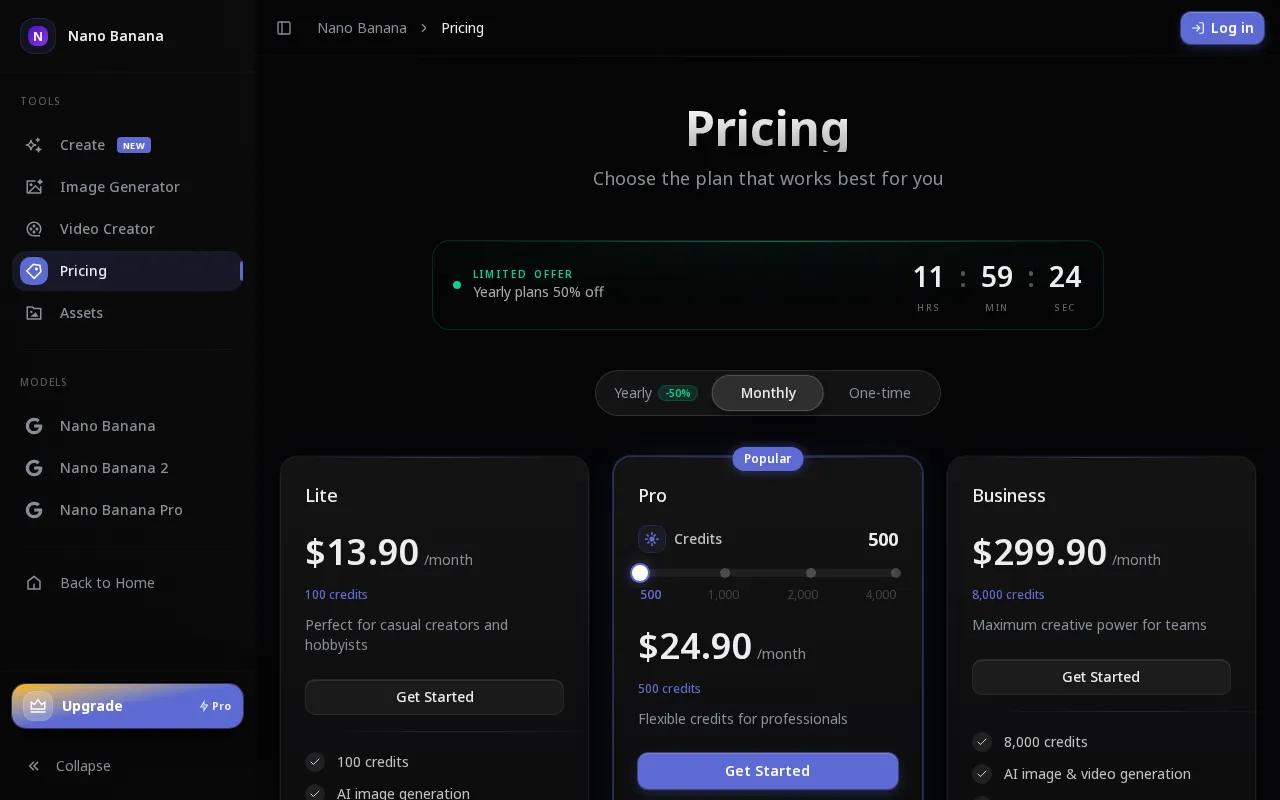 Nano Banana — pricing page