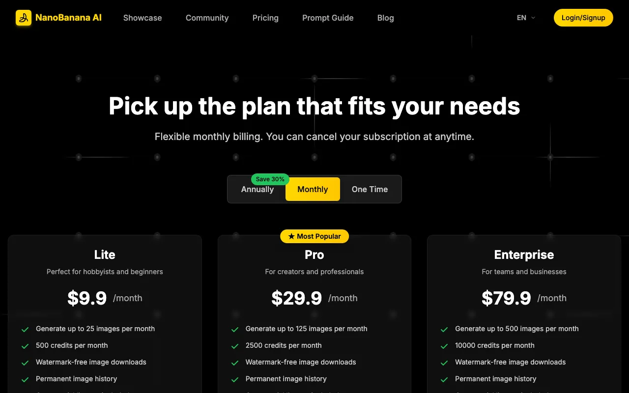 NanoBanana AI — pricing page