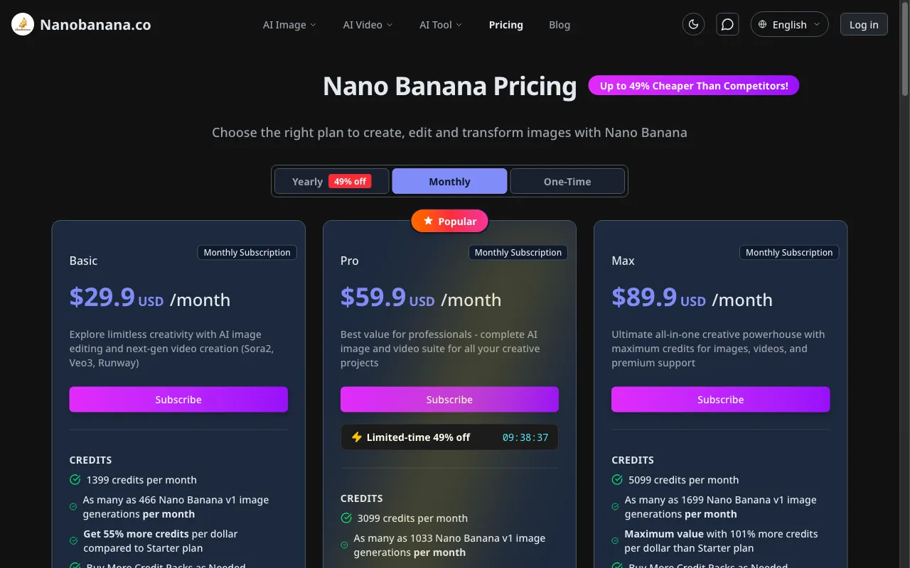 Nanobanana.co — pricing page