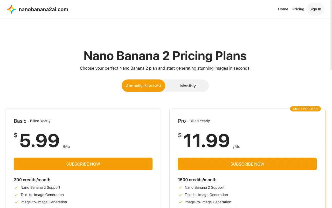 Nano Banana 2 — pricing page