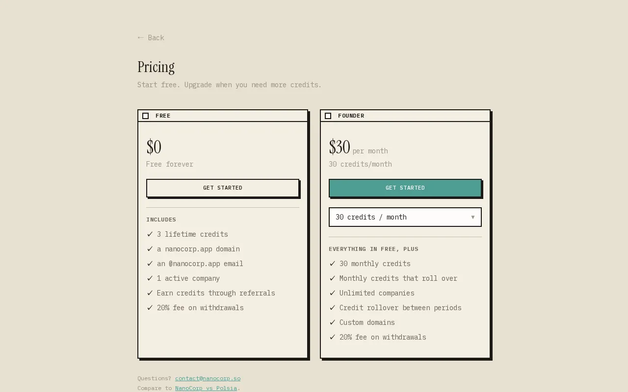 NanoCorp — pricing page