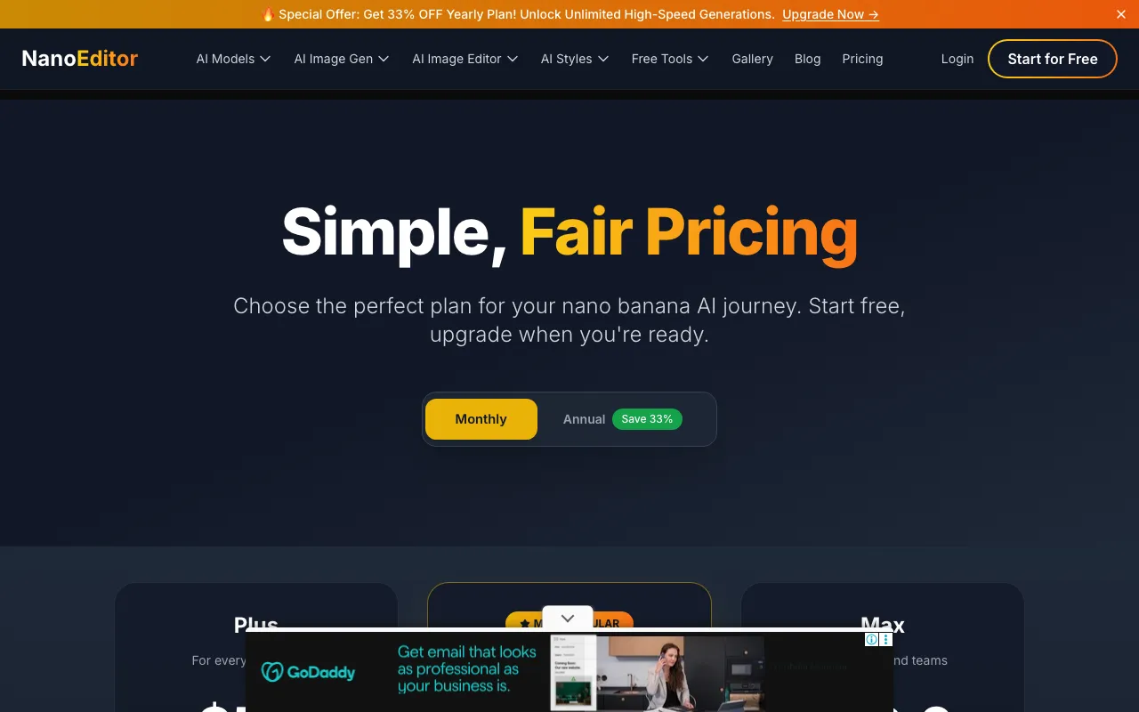 NanoEditor — pricing page