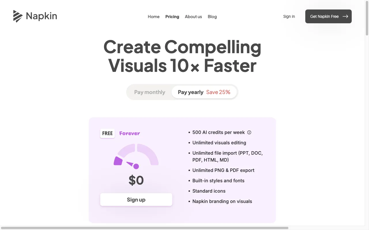 napkin — pricing page