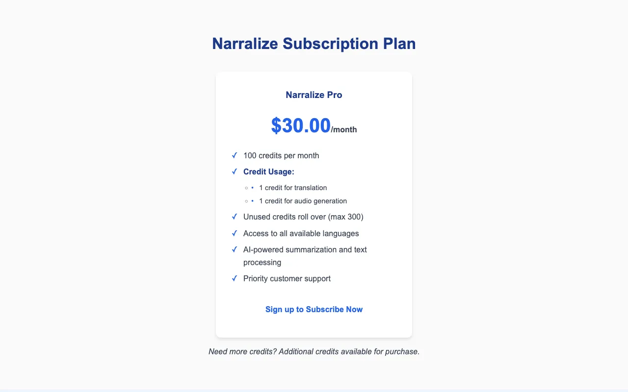 Narralize — pricing page