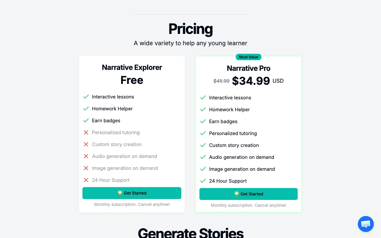 Narrative Nooks — pricing page
