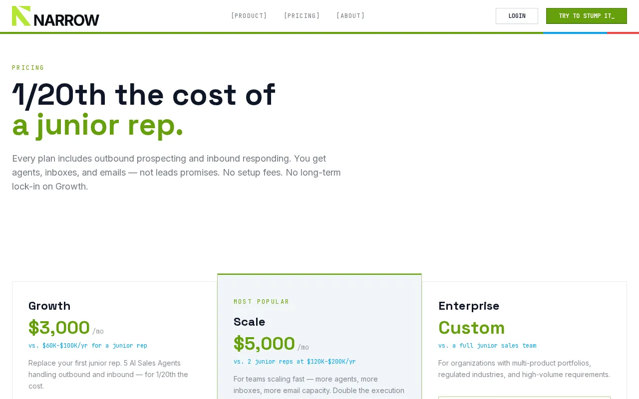 Narrow AI — pricing page