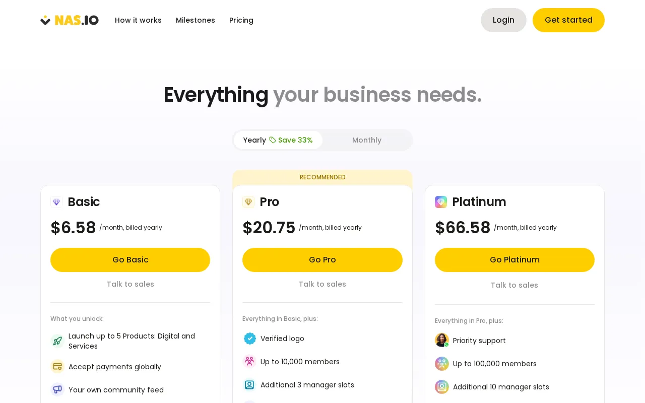 Nas.io — pricing page