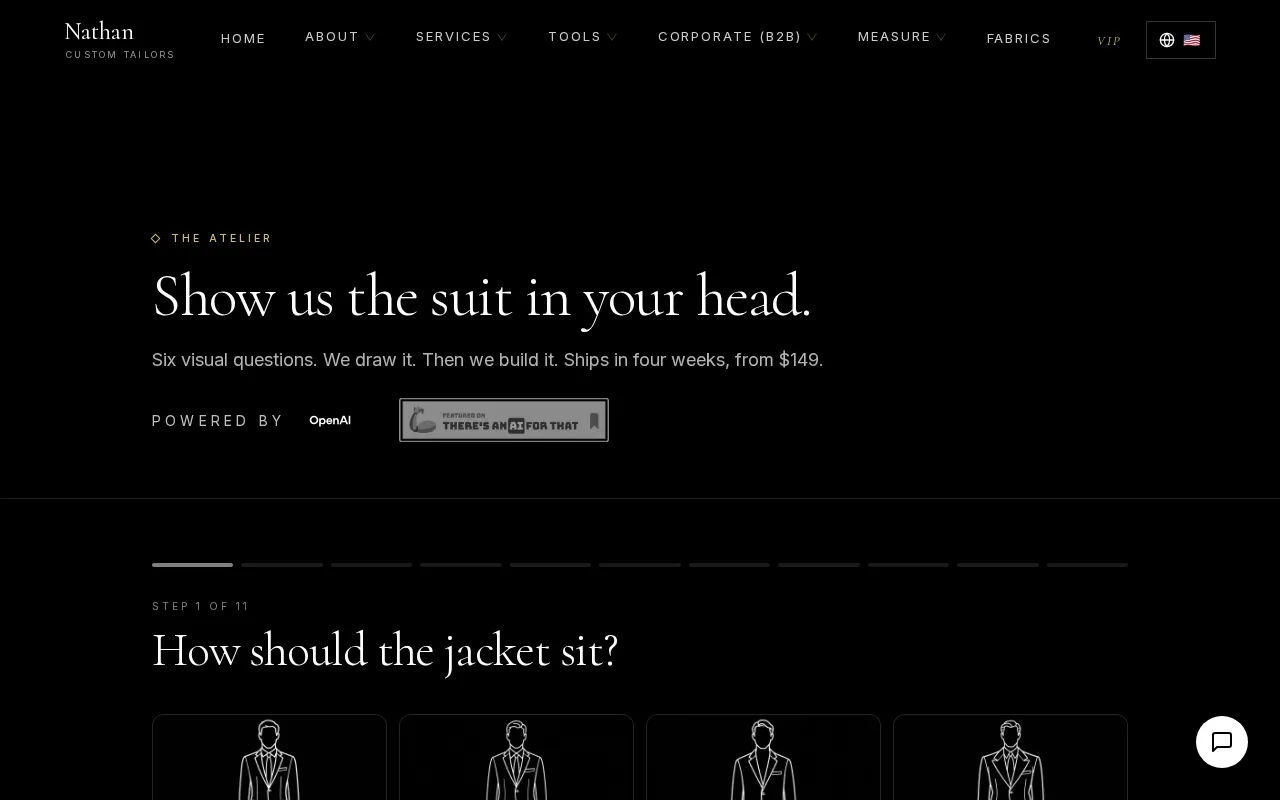 Nathan Tailors AI Suit Generator — preview screenshot