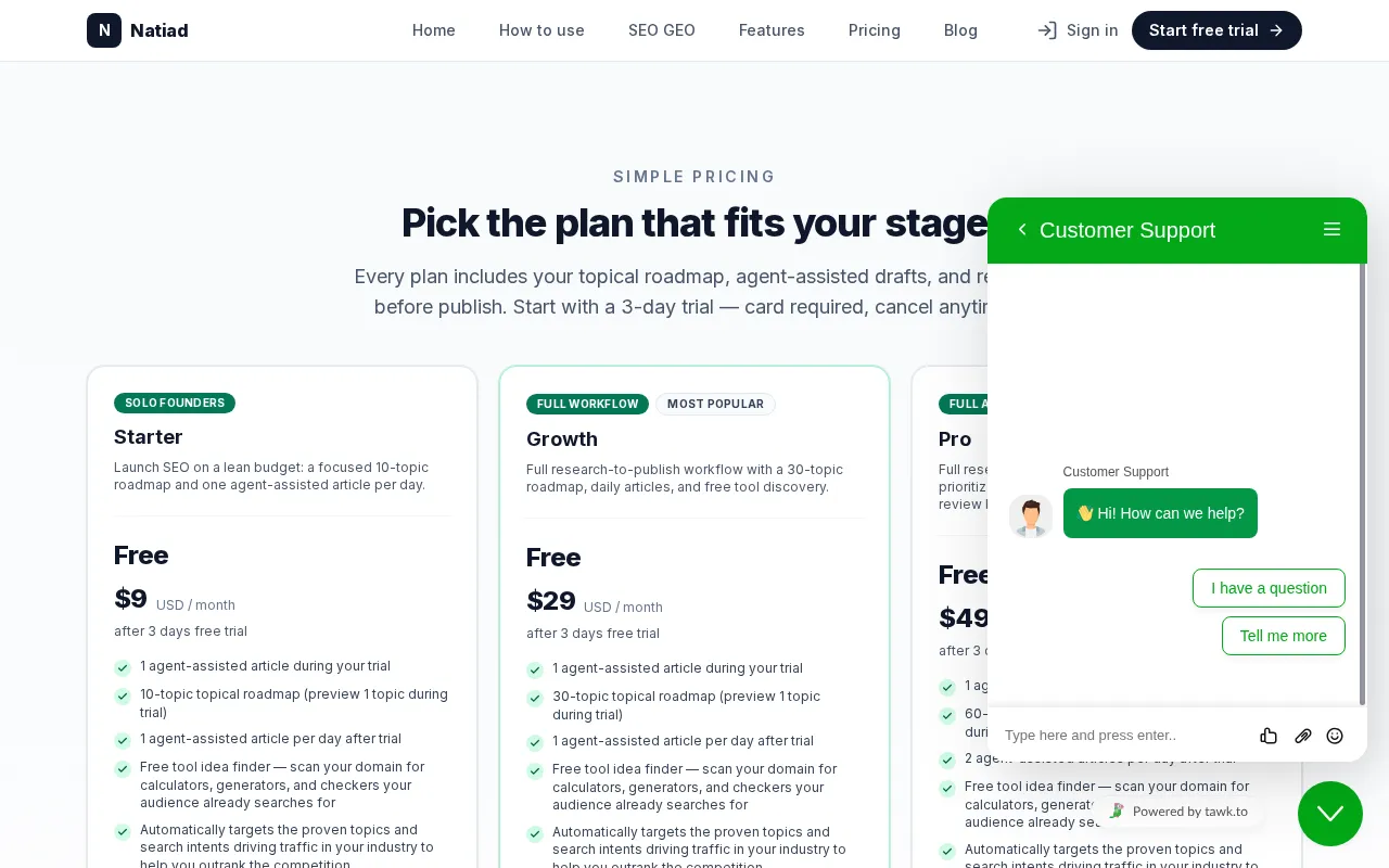 Natiad — pricing page