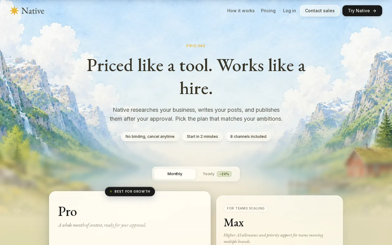 Native — pricing page