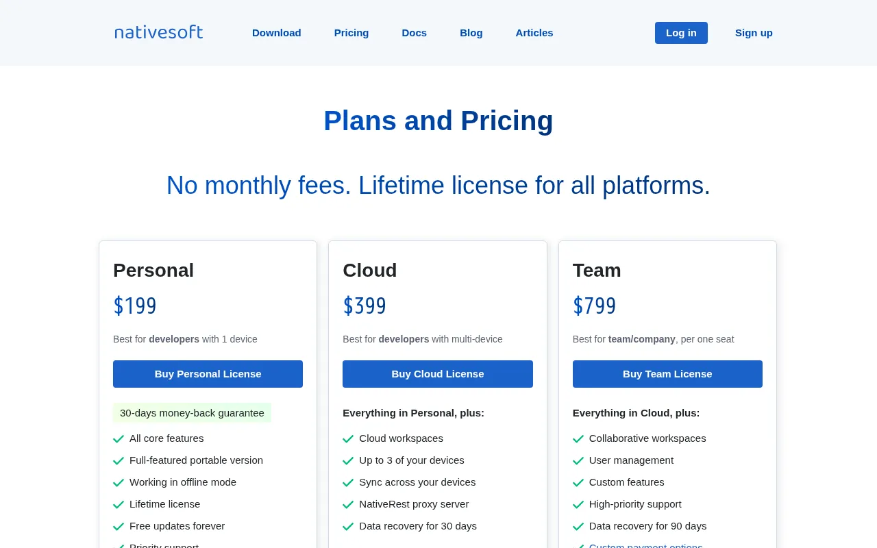 NativeSoft — pricing page