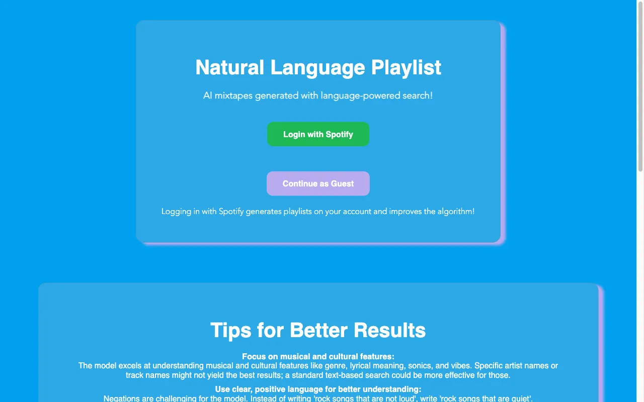 Natural Language Playlist — preview screenshot
