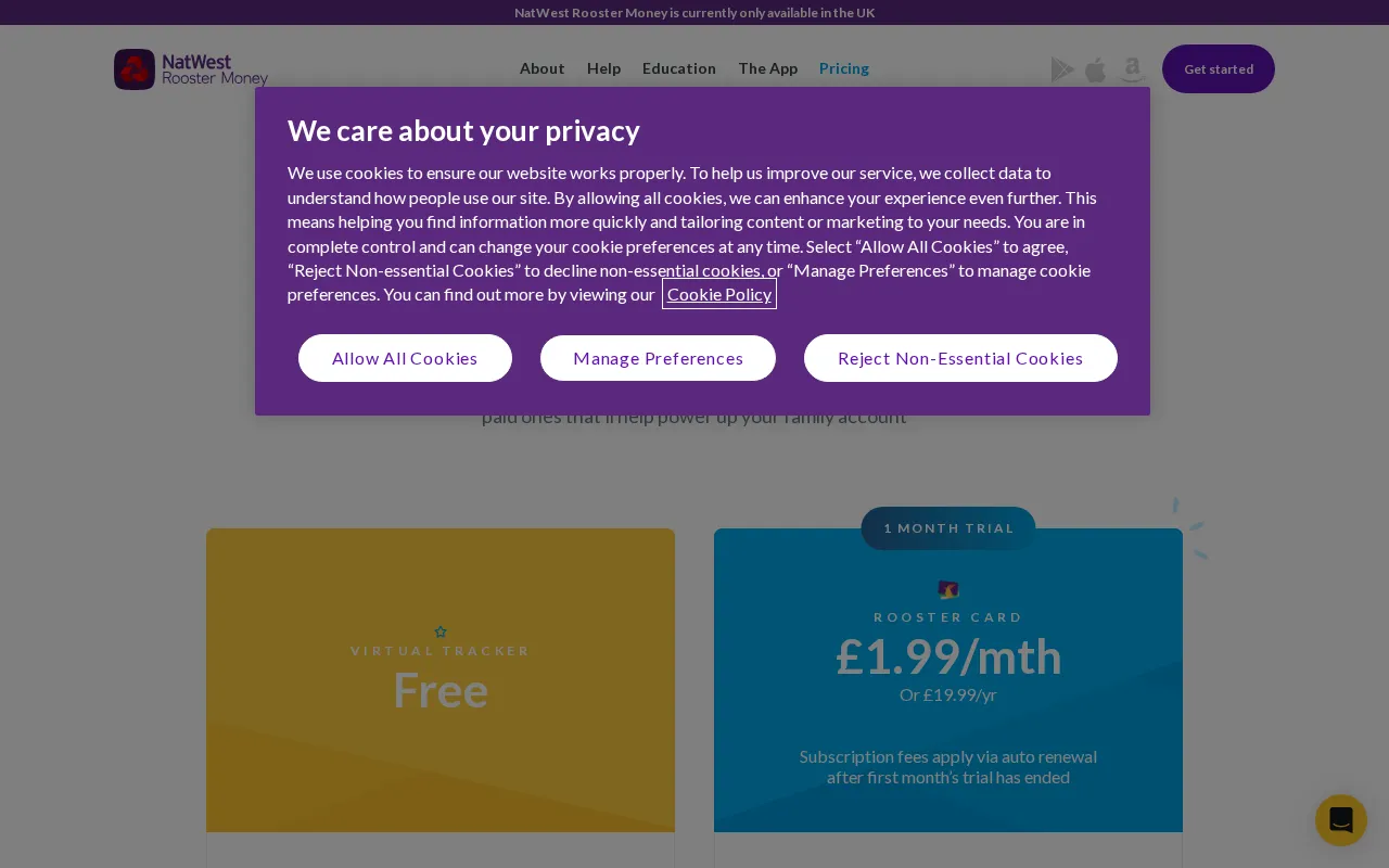 NatWest Rooster Money — pricing page