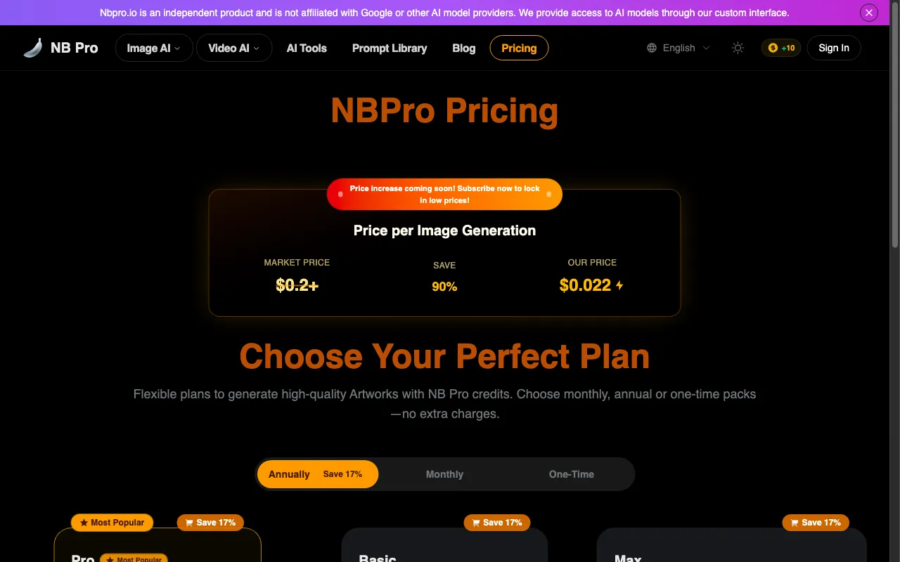 NB Pro — pricing page