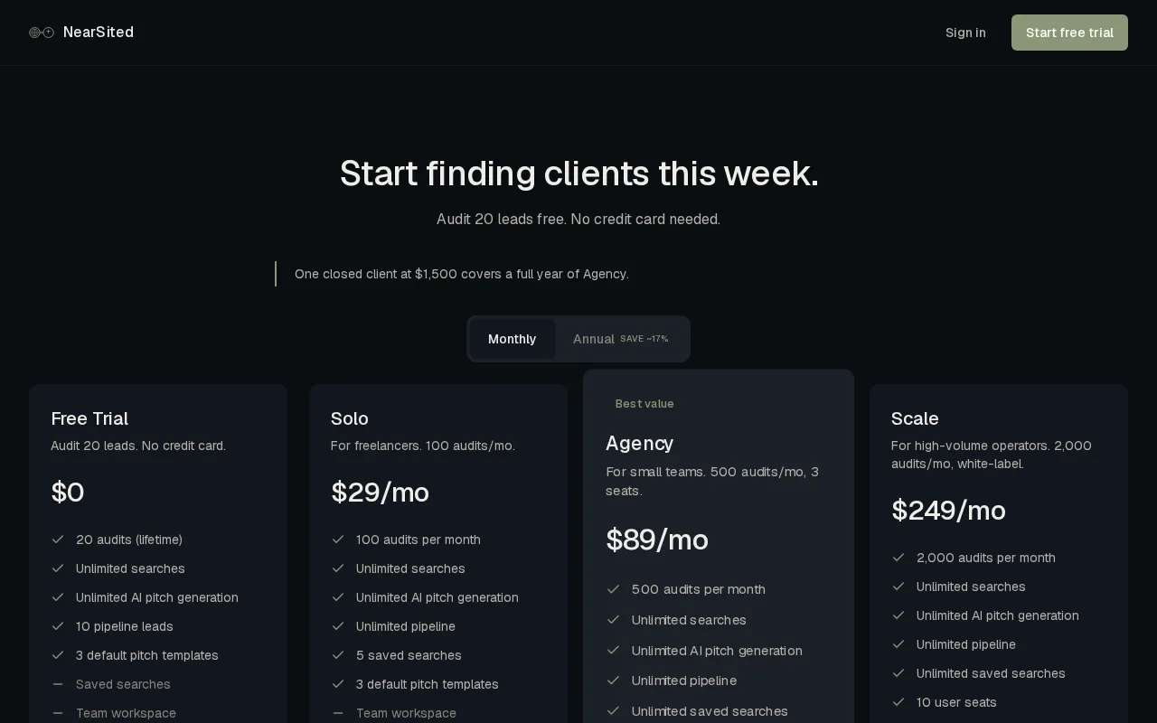 NearSited — pricing page
