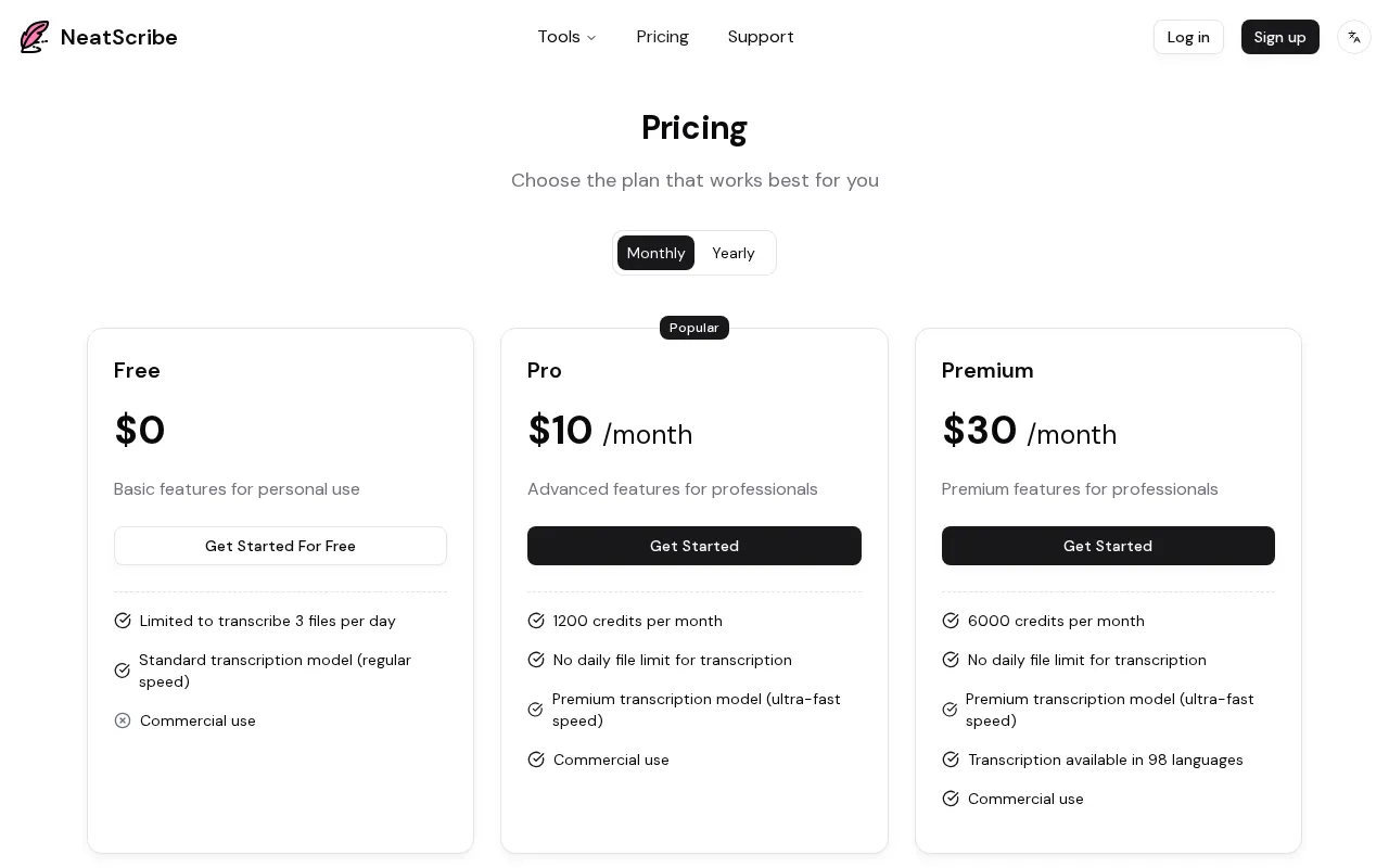 NeatScribe — pricing page