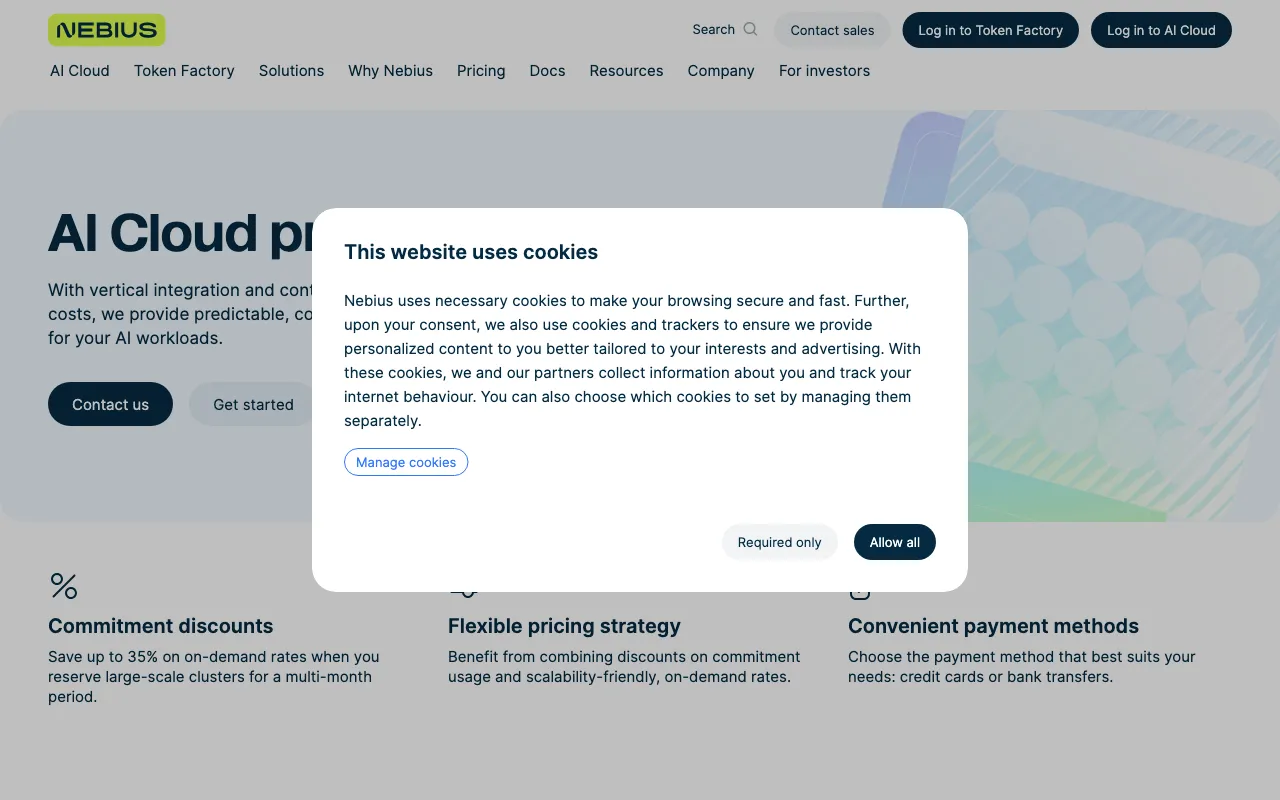 Nebius — pricing page