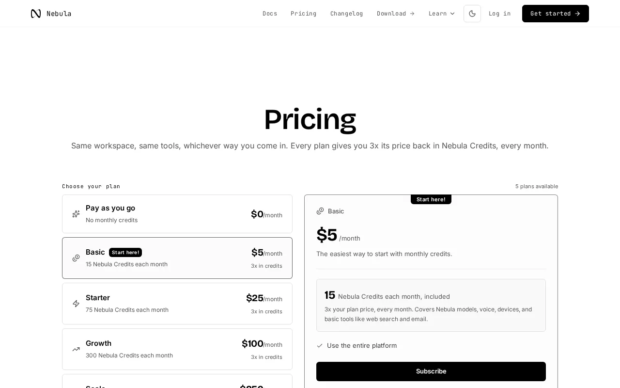Nebula — pricing page