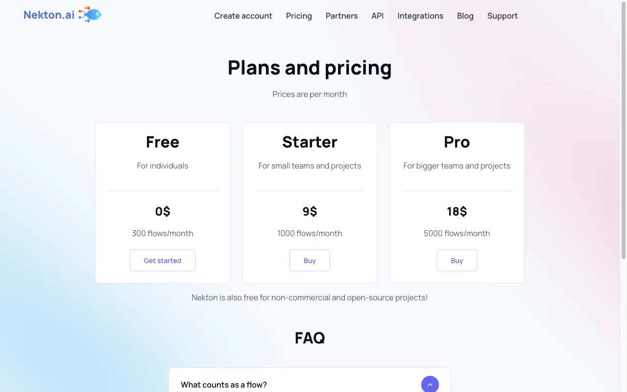 Nekton.ai — pricing page