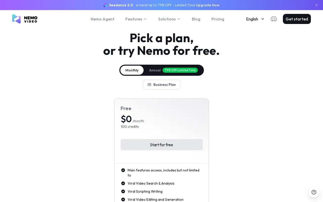 Nemo Video — pricing page