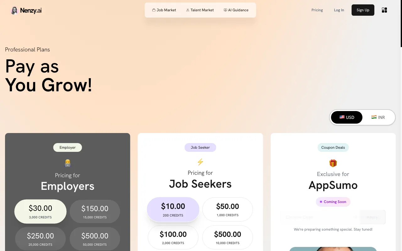 Nenzy.ai — pricing page