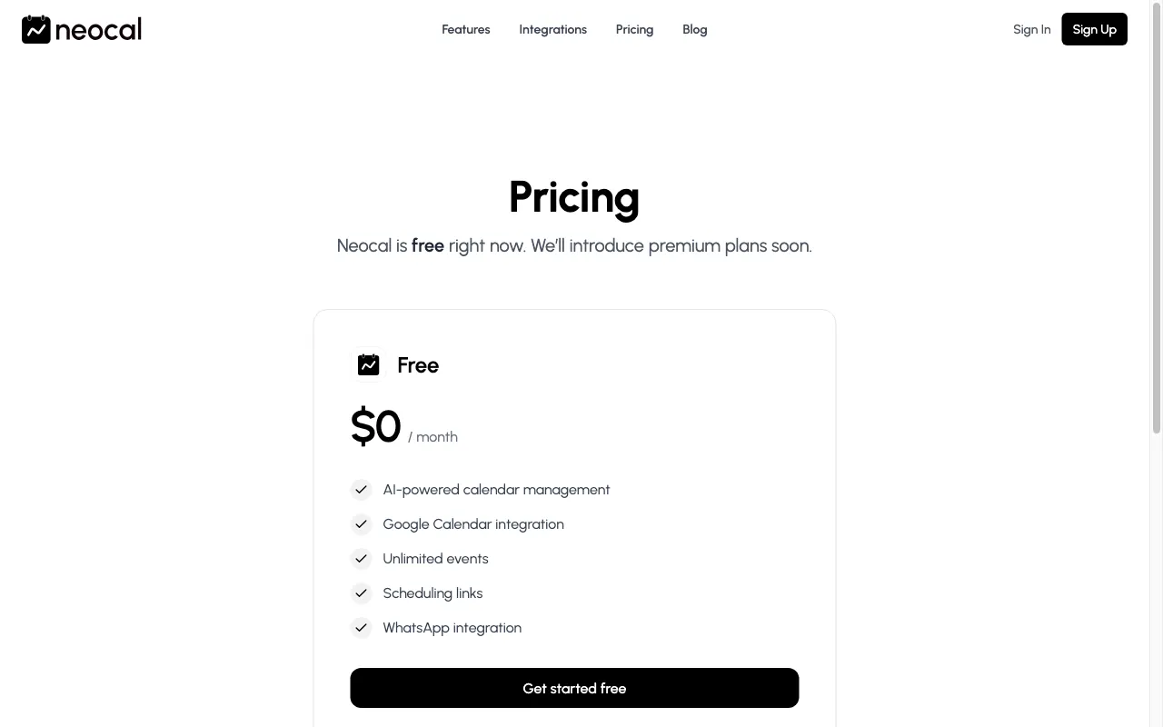 Neocal — pricing page