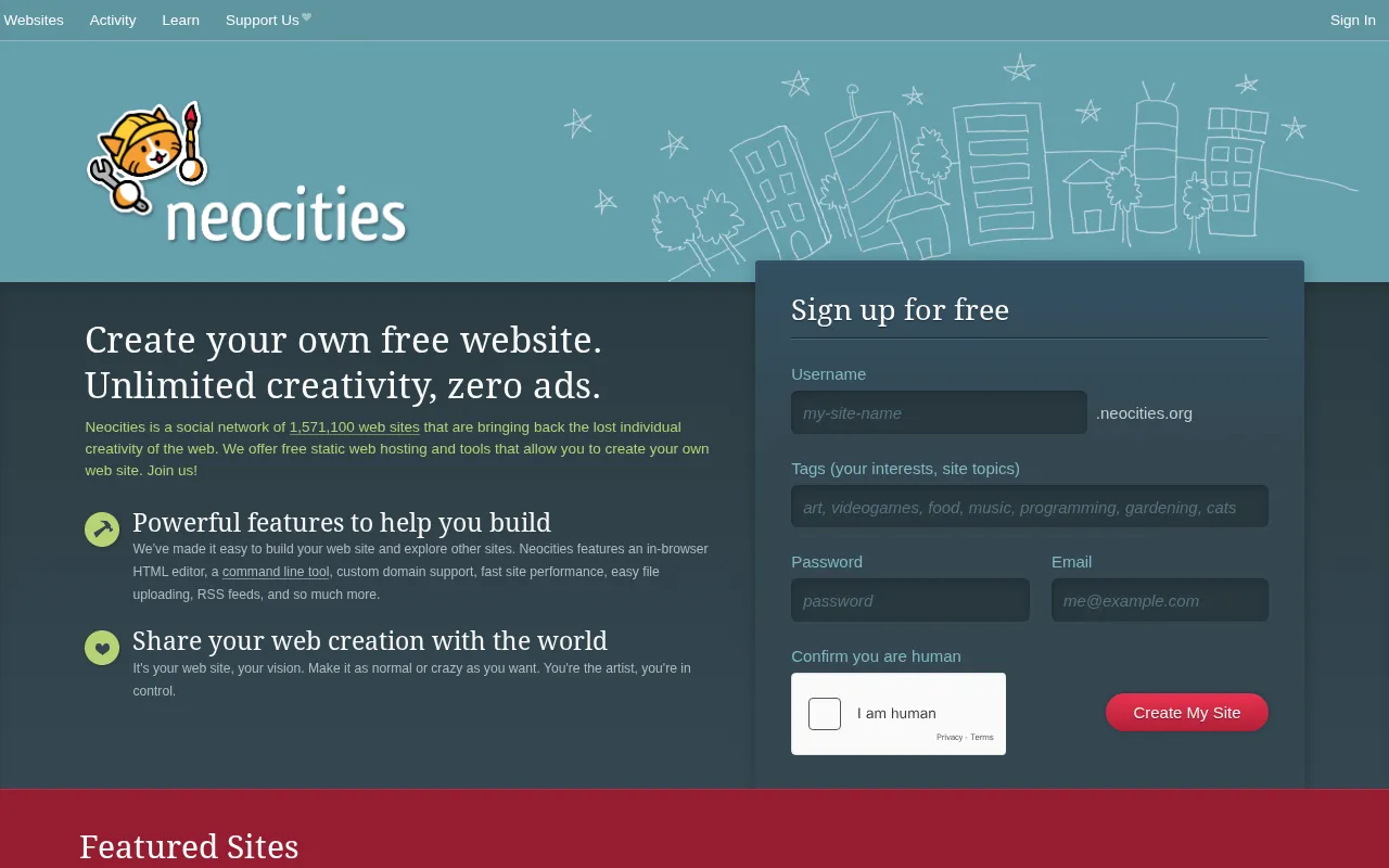 Neocities — preview screenshot