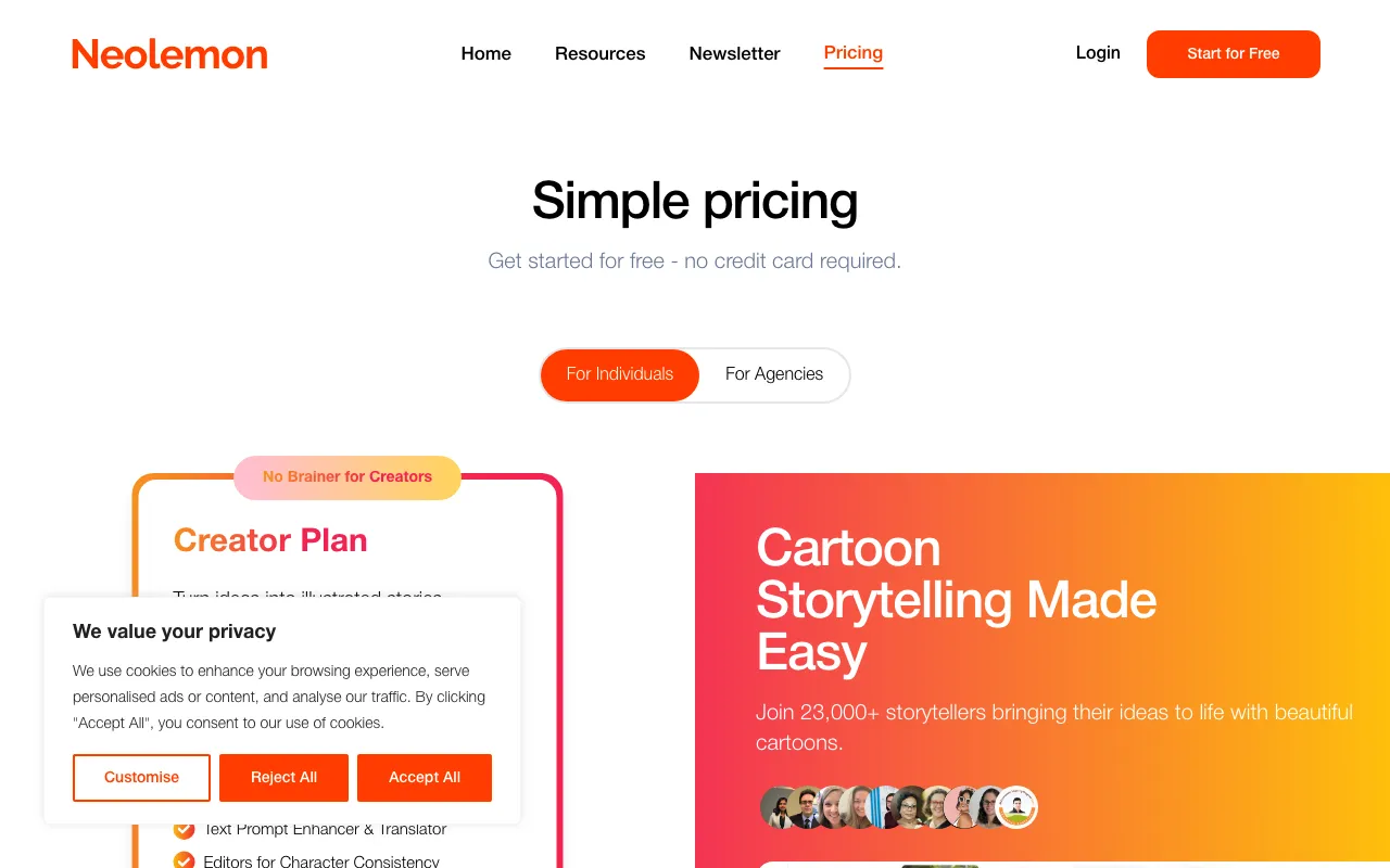 Neolemon — pricing page