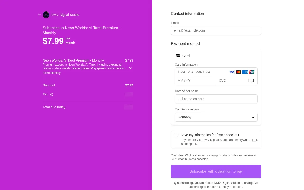 Neon Worlds — pricing page