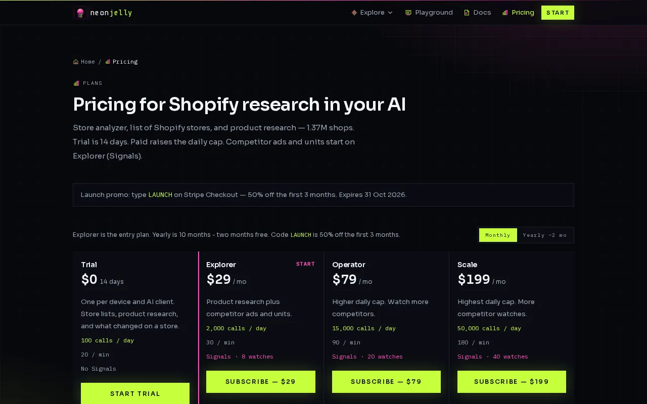 Neonjelly — pricing page