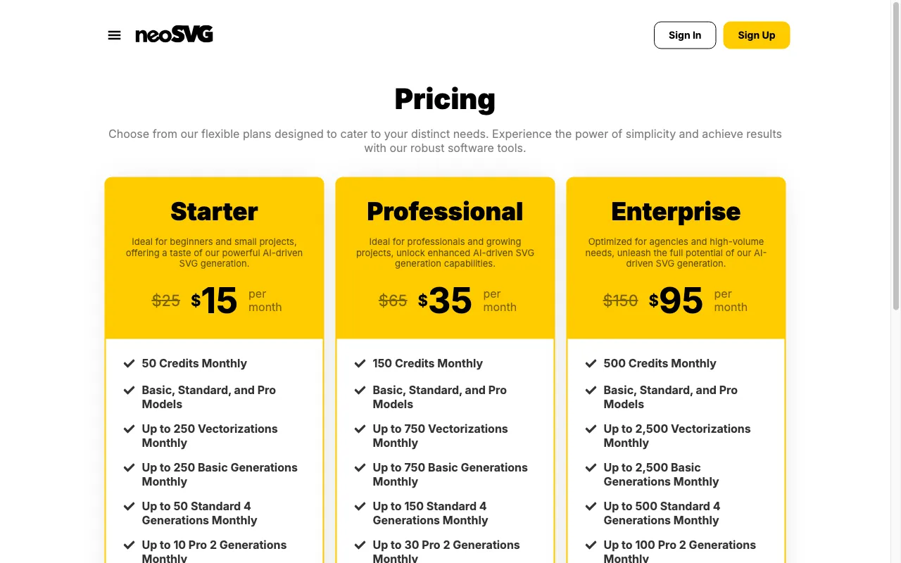neoSVG — pricing page