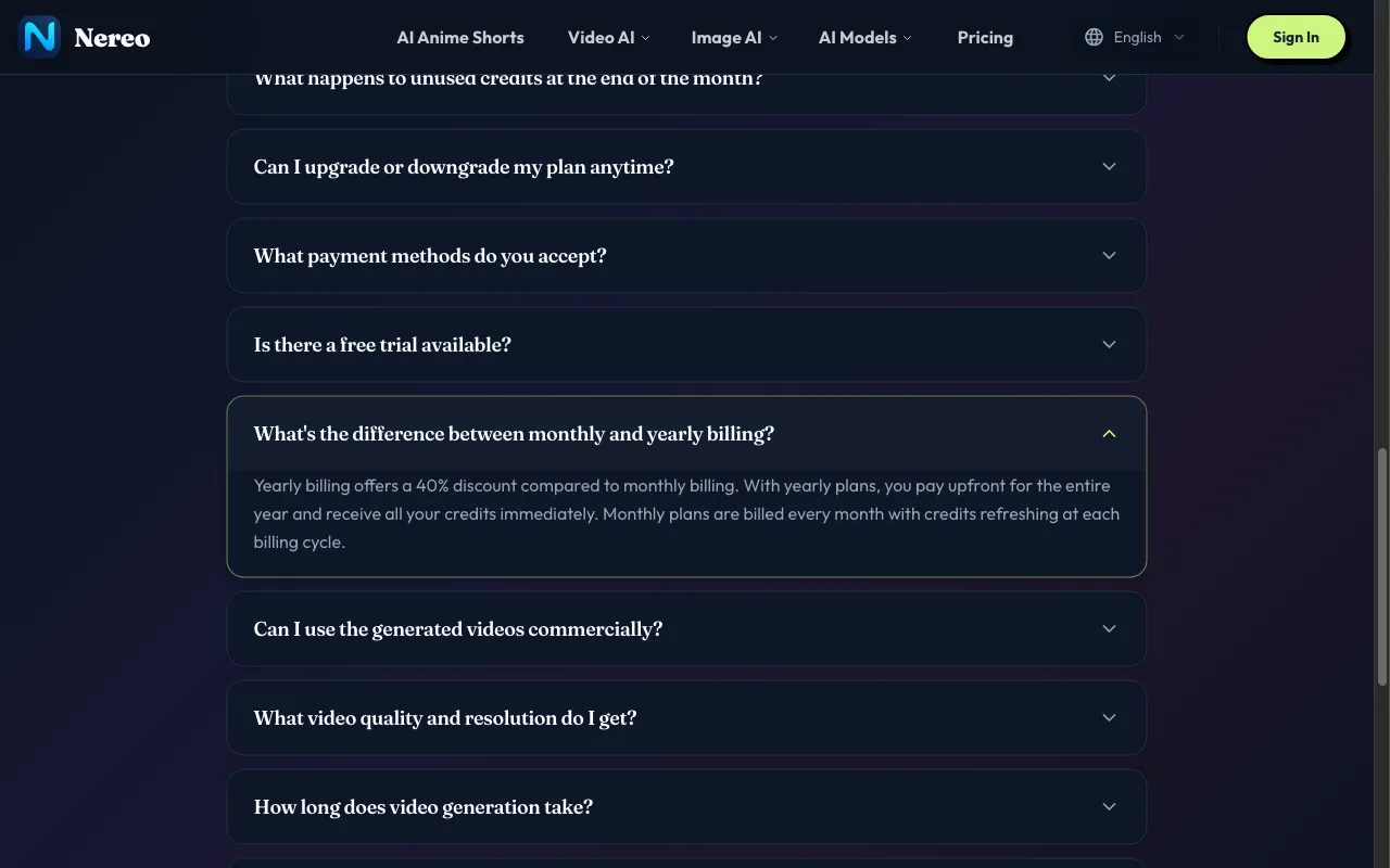 Nereo — pricing page
