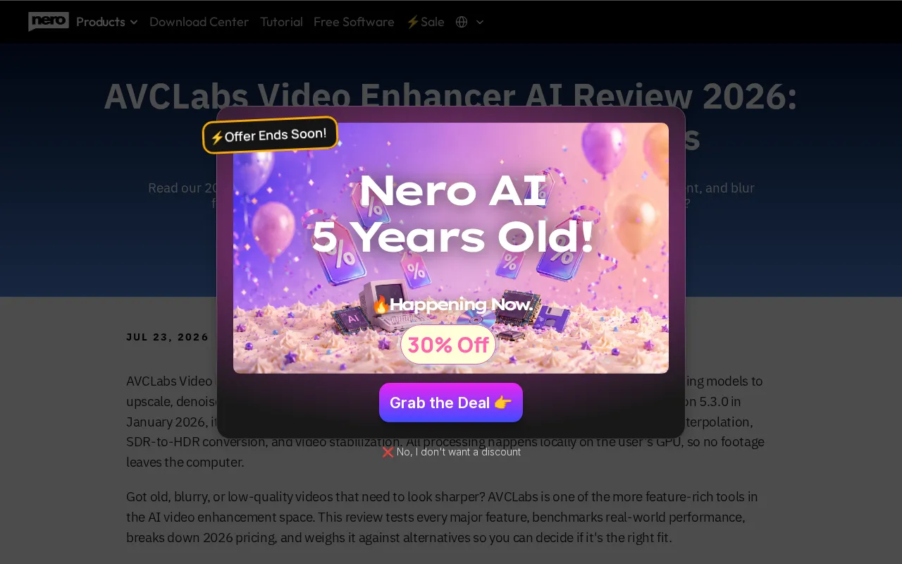 Nero AI Video Upscaler — pricing page