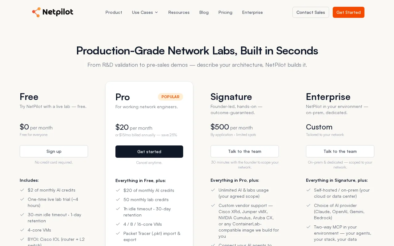 NetPilot — pricing page
