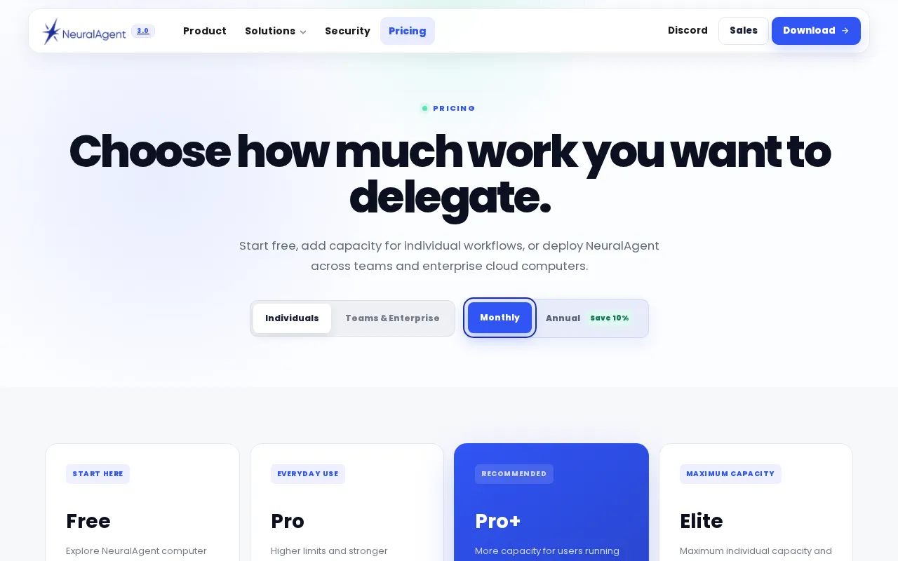 NeuralAgent — pricing page