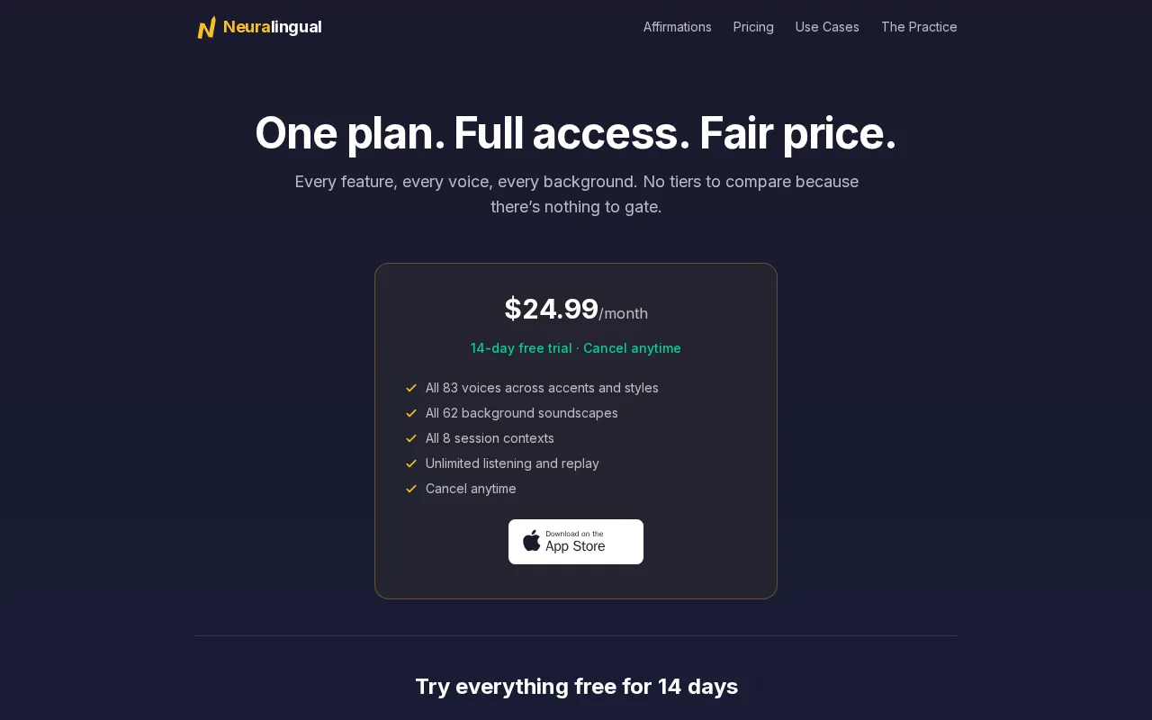 Neuralingual — pricing page