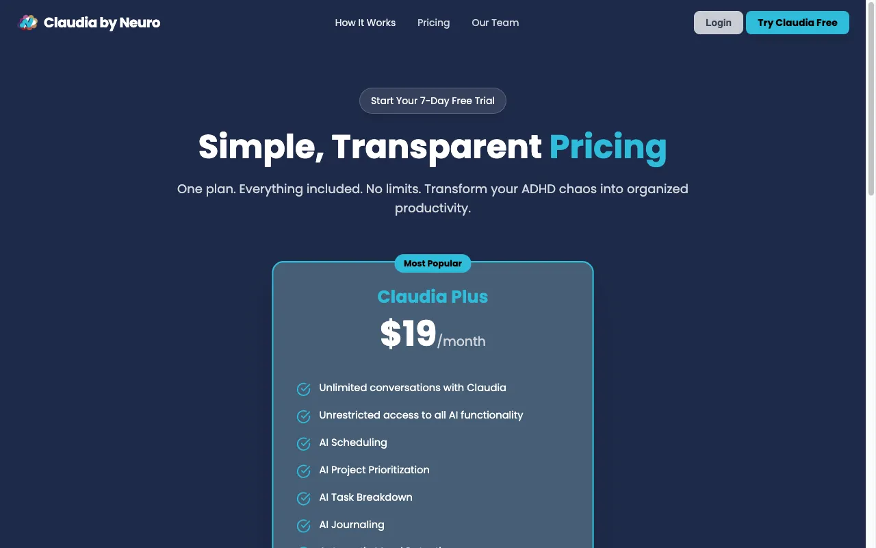 Neuro (ADHD) — pricing page