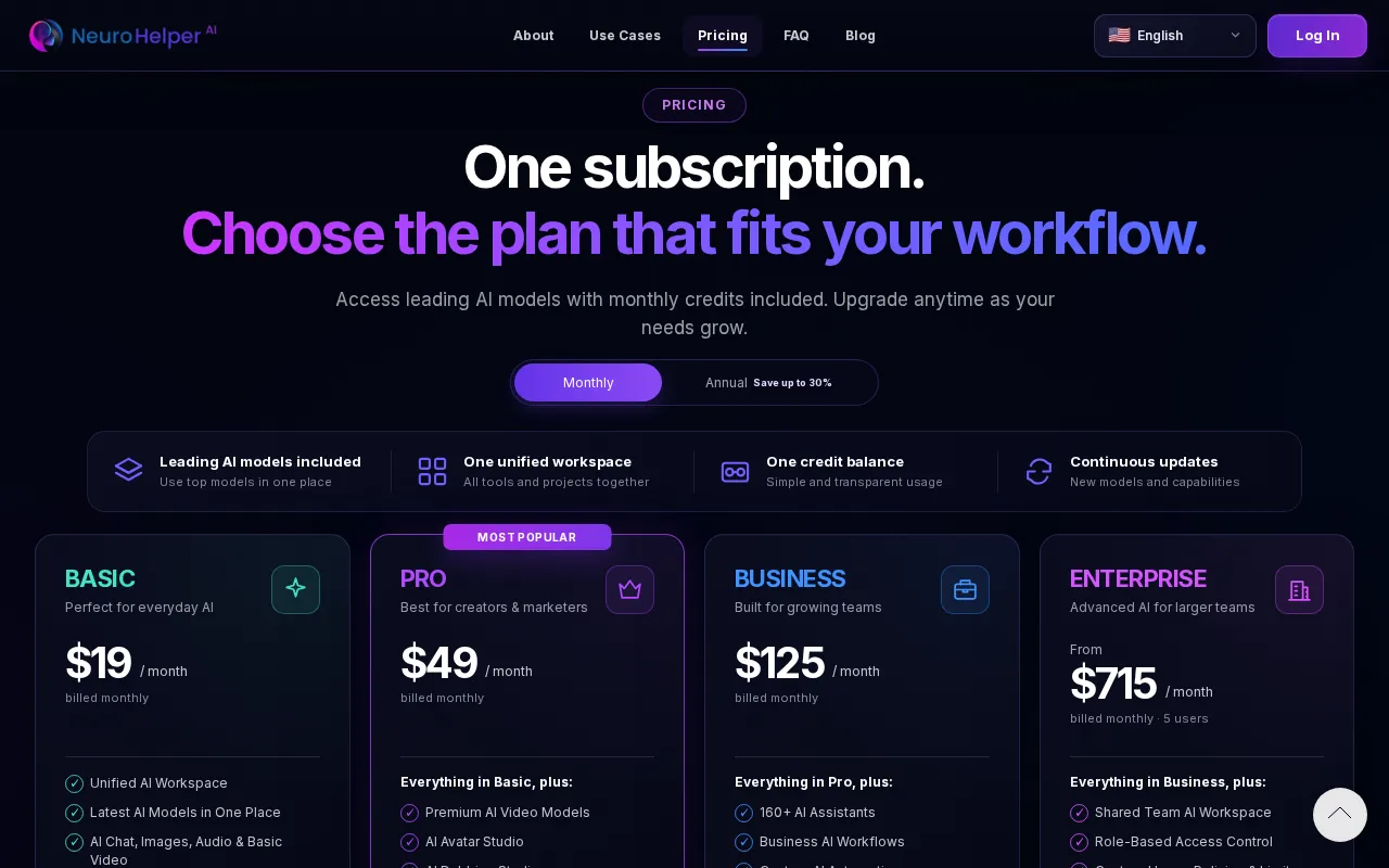 Neurohelper AI — pricing page