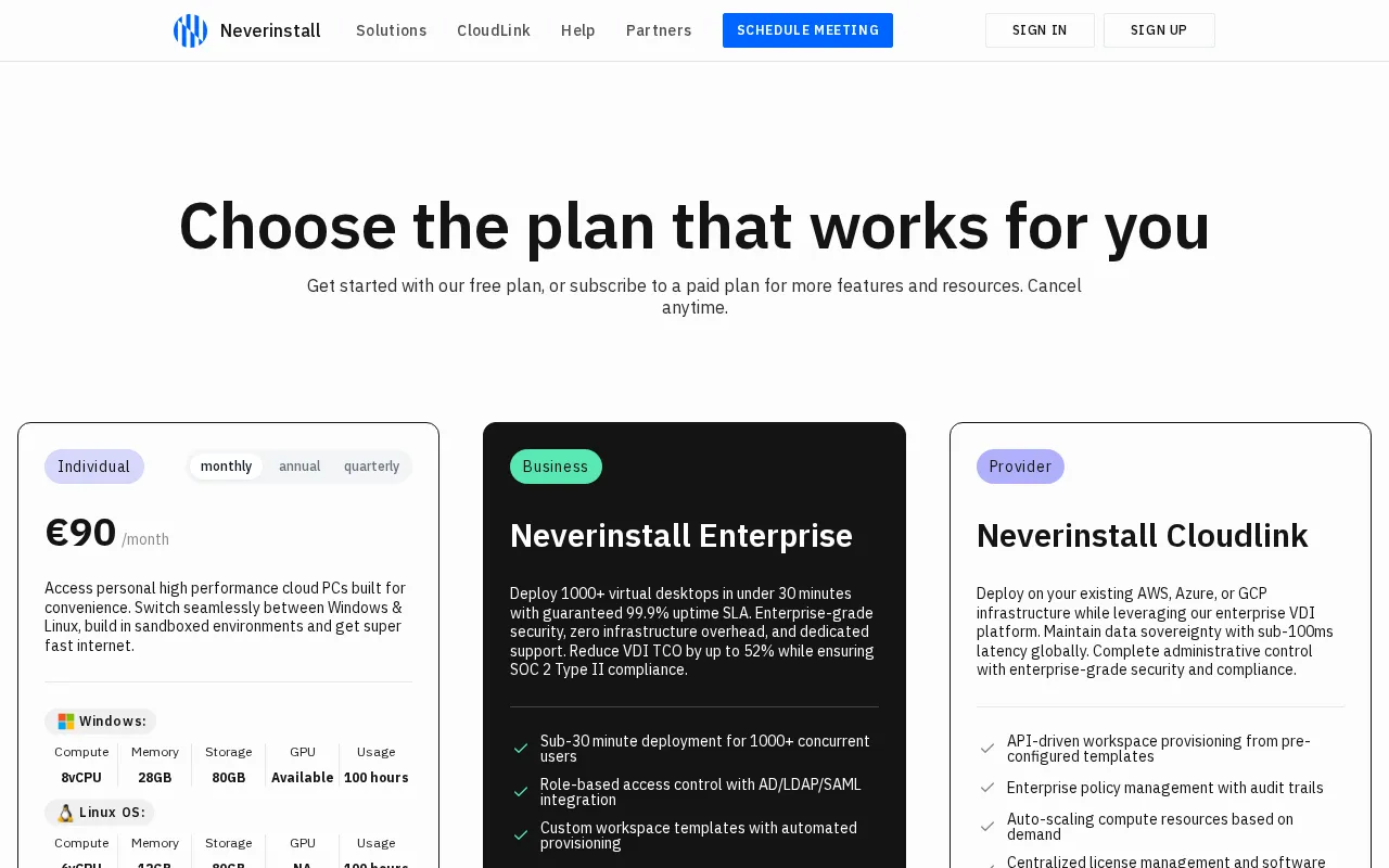 Neverinstall — pricing page
